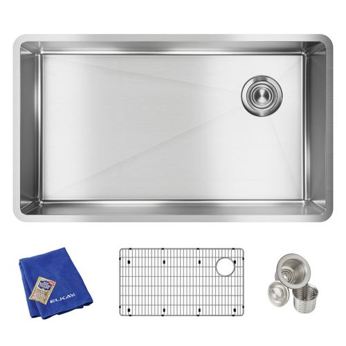 Main product image of Crosstown 18 Gauge Stainless Steel 31-1/2" x 18-1/2" x 9" Single Bowl Undermount Sink Kit