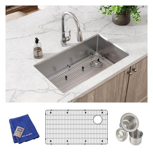 Main product image of Crosstown 18 Gauge Stainless Steel 31-1/2" x 18-1/2" x 9" Single Bowl Undermount Sink Kit