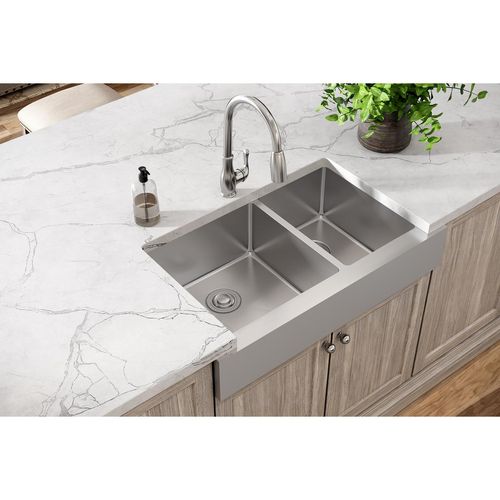 Main product image of Crosstown 18 Gauge Stainless Steel 35-7/8" x 20-1/4" x 9" 60/40 Double Bowl Farmhouse Sink