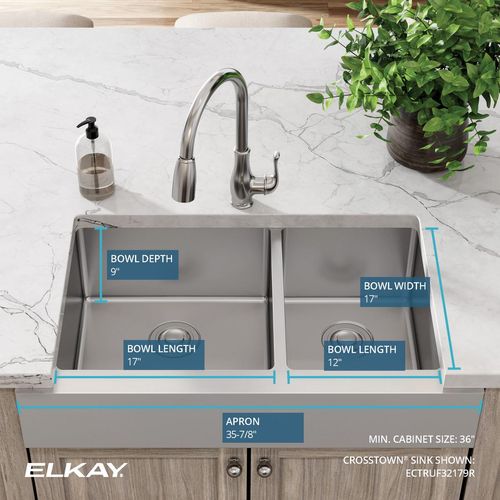 Main product image of Crosstown 18 Gauge Stainless Steel 35-7/8" x 20-1/4" x 9" 60/40 Double Bowl Farmhouse Sink