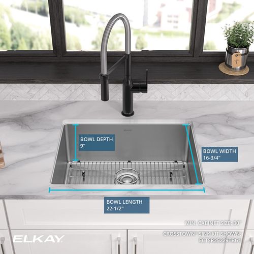 Main product image of Crosstown 18 Gauge Stainless Steel 25" x 22" x 9" 1-Hole Single Bowl Dual Mount Sink Kit
