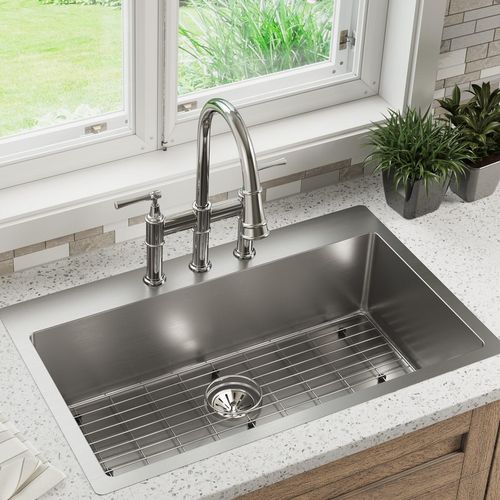 Main product image of Crosstown 18 Gauge Stainless Steel 33" x 22" x 9" 4-Hole Single Bowl Dual Mount Sink Kit
