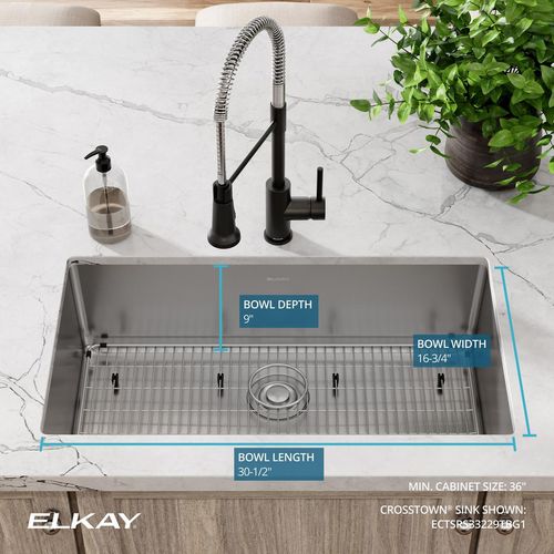 Main product image of Crosstown 18 Gauge Stainless Steel 33" x 22" x 9" 4-Hole Single Bowl Dual Mount Sink Kit