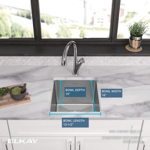 Main product image of Crosstown 16 Gauge Stainless Steel 16" x 18-1/2" x 10" Single Bowl Undermount Sink