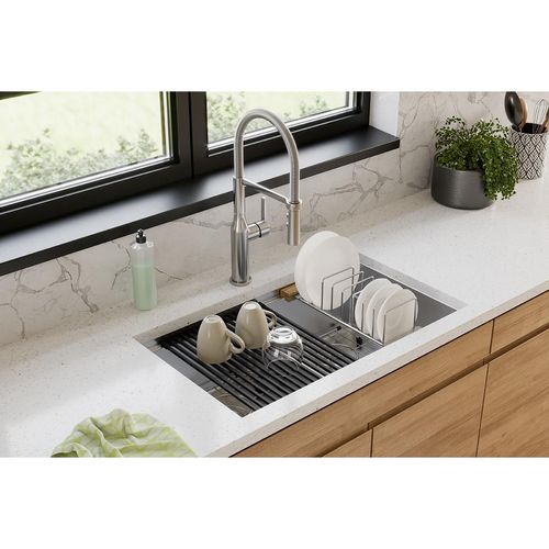 Main product image of Crosstown 16 Gauge Workstation Stainless Steel 31-1/2" x 18-1/2" x 9" Equal Double Bowl Sink Kit w/ Aqua Divide
