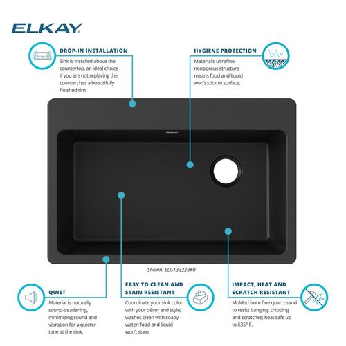 Main product image of Quartz Classic 33" x 22" x 9-1/2" Single Bowl Drop-in Sink (Black)