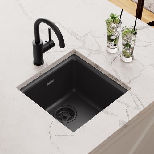 Main product image of Quartz Classic 15-3/4" x 15-3/4" x 7-11/16" Single Bowl Dual Mount Bar Sink (Black)