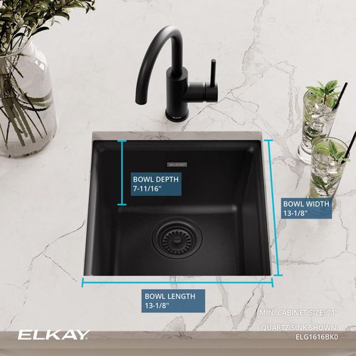 Main product image of Quartz Classic 15-3/4" x 15-3/4" x 7-11/16" Single Bowl Dual Mount Bar Sink (Black)