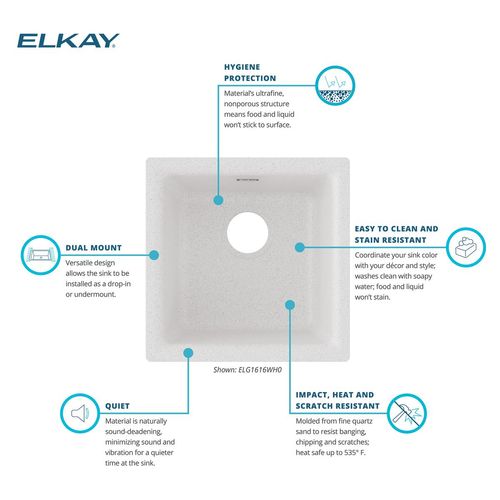Main product image of Quartz Classic 15-3/4" x 15-3/4" x 7-11/16" Single Bowl Dual Mount Bar Sink (White)