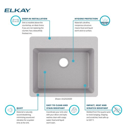 Main product image of Quartz Classic 25" x 22" x 9-1/2" Single Bowl Drop-in Sink (Greystone)
