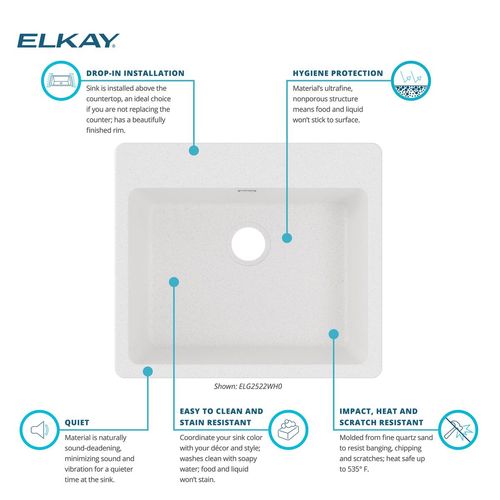 Main product image of Quartz Classic 25" x 22" x 9-1/2" Single Bowl Drop-in Sink (White)