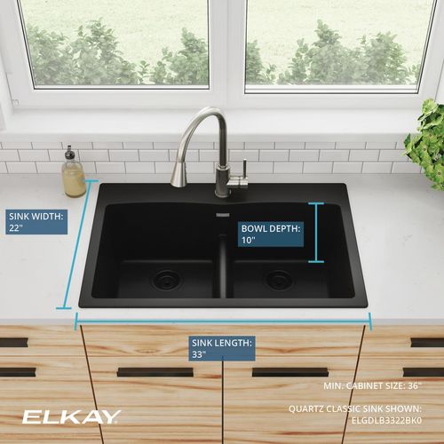 Main product image of Quartz Classic 33" x 22" x 10" Equal Double Bowl Drop-in Sink w/ Aqua Divide (Black)