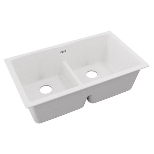 Main product image of Quartz Classic 33" x 19" x 10" Equal Double Bowl Undermount Sink w/ Aqua Divide (White)