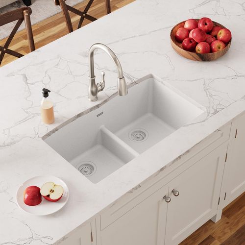 Main product image of Quartz Classic 33" x 19" x 10" Equal Double Bowl Undermount Sink w/ Aqua Divide (White)