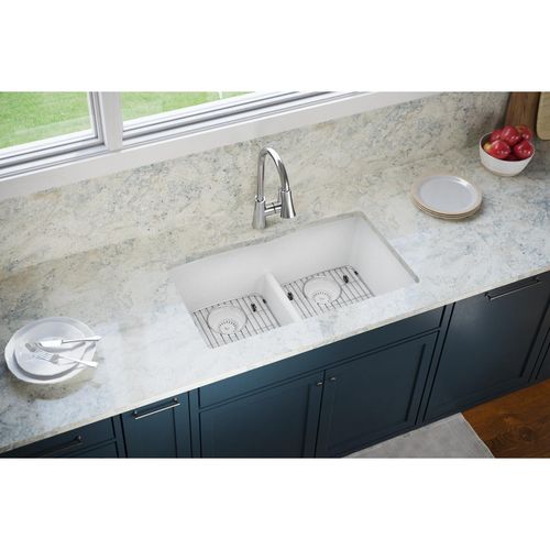 Main product image of Quartz Classic 33" x 19" x 10" Equal Double Bowl Undermount Sink w/ Aqua Divide (White)