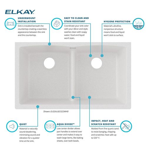 Main product image of Quartz Classic 33" x 19" x 10" Equal Double Bowl Undermount Sink w/ Aqua Divide (White)