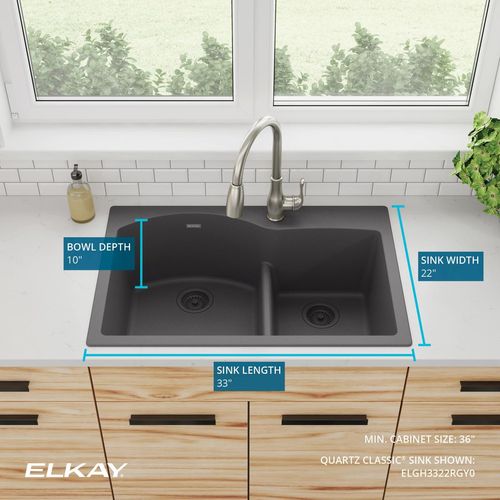 Main product image of Quartz Classic 33" x 22" x 10" Offset 60/40 Double Bowl Drop-in Sink w/ Aqua Divide (Dusk Gray)