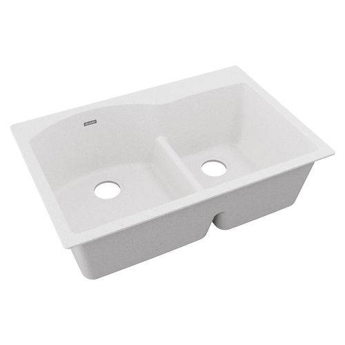 Main product image of Quartz Classic 33" x 22" x 10" Offset 60/40 Double Bowl Drop-in Sink w/ Aqua Divide (White)