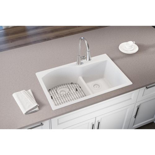 Main product image of Quartz Classic 33" x 22" x 10" Offset 60/40 Double Bowl Drop-in Sink w/ Aqua Divide (White)