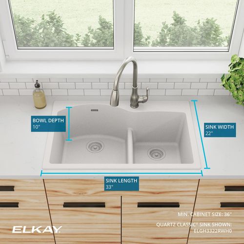 Main product image of Quartz Classic 33" x 22" x 10" Offset 60/40 Double Bowl Drop-in Sink w/ Aqua Divide (White)