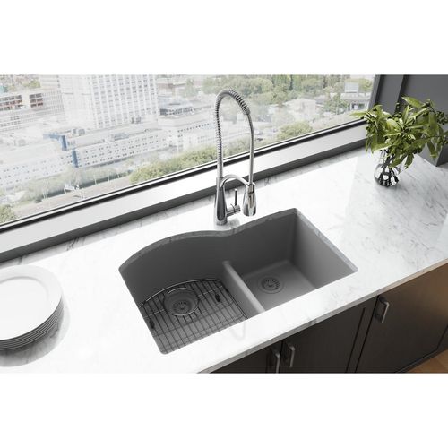 Main product image of Quartz Classic 33" x 22" x 10" Offset 60/40 Double Bowl Undermount Sink w/ Aqua Divide (Greystone)