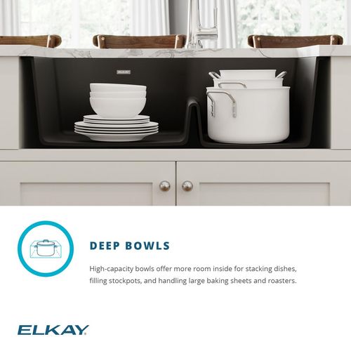 Main product image of Quartz Classic 33" x 22" x 10" Offset 60/40 Double Bowl Undermount Sink w/ Aqua Divide (Greystone)