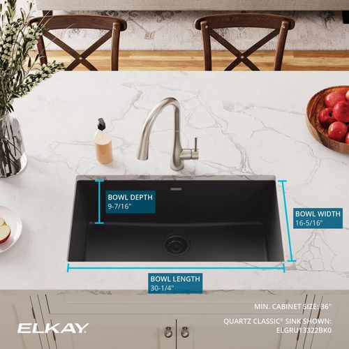 Main product image of Quartz Classic 33" x 18-7/16" x 9-7/16" Single Bowl Undermount Sink (Black)