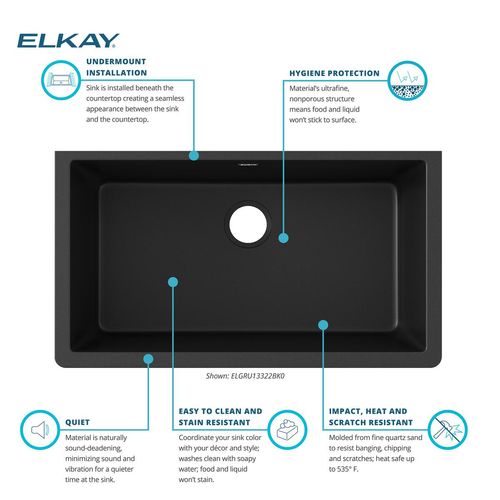 Main product image of Quartz Classic 33" x 18-7/16" x 9-7/16" Single Bowl Undermount Sink (Black)