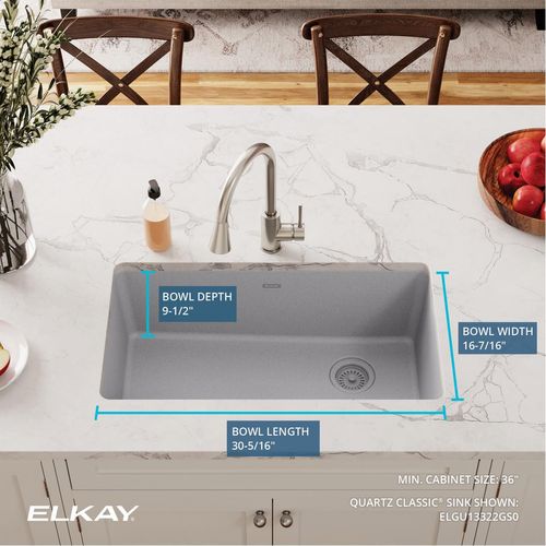 Main product image of Quartz Classic 33" x 18-3/4" x 9-1/2" Single Bowl Undermount Sink (Greystone)