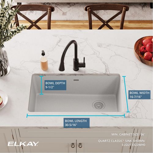 Main product image of Quartz Classic 33" x 18-3/4" x 9-1/2" Single Bowl Undermount Sink (White)