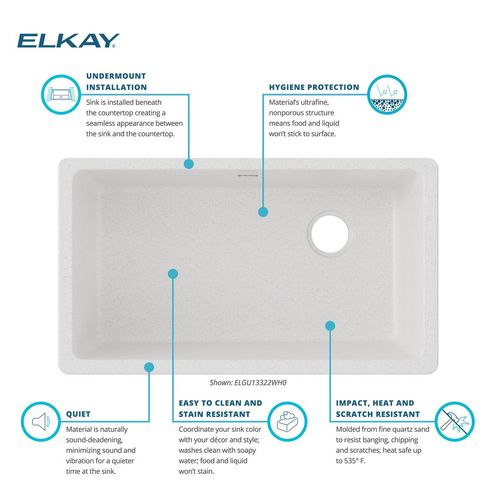 Main product image of Quartz Classic 33" x 18-3/4" x 9-1/2" Single Bowl Undermount Sink (White)