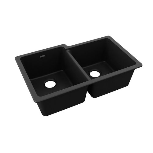 Main product image of Quartz Classic 33" x 20-1/2" x 9-1/2" Offset Double Bowl Undermount Sink (Black)