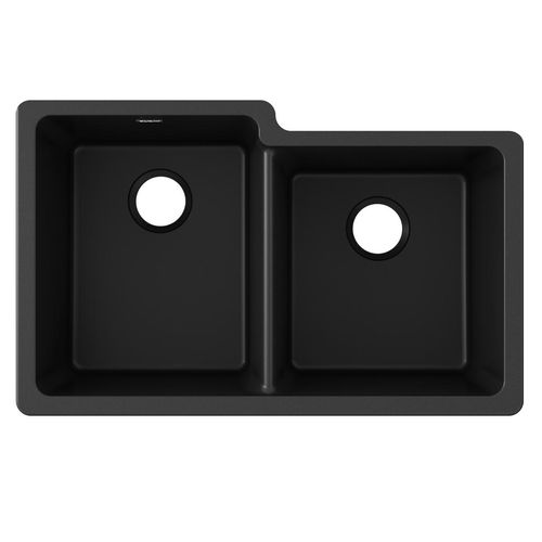 Main product image of Quartz Classic 33" x 20-1/2" x 9-1/2" Offset Double Bowl Undermount Sink (Black)