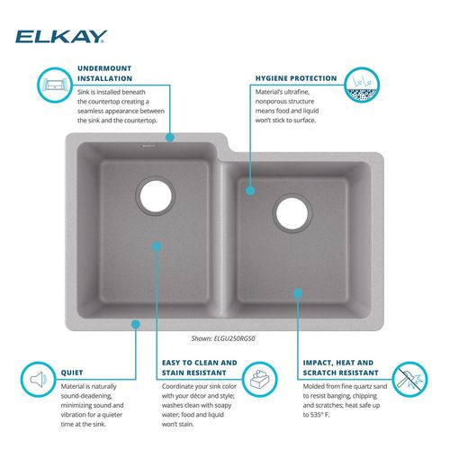 Main product image of Quartz Classic 33" x 20-1/2" x 9-1/2" Offset Double Bowl Undermount Sink (Greystone)