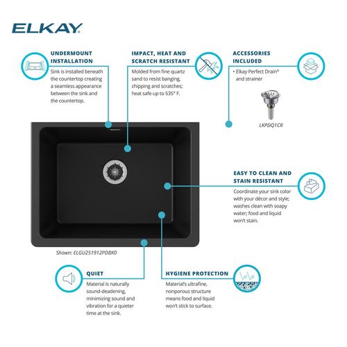 Main product image of Quartz Classic 25" x 18-1/2" x 11-13/16" Undermount Laundry Sink w/ Perfect Drain (Black)