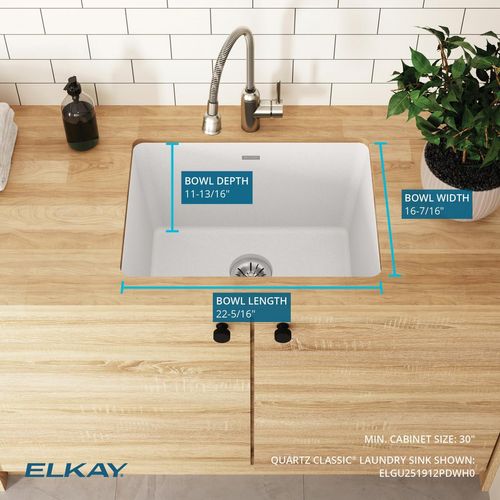 Main product image of Quartz Classic 25" x 18-1/2" x 11-13/16" Undermount Laundry Sink w/ Perfect Drain (White)