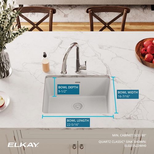 Main product image of Quartz Classic 24-5/8" x 18-1/2" x 9-1/2" Single Bowl Undermount Sink (White)