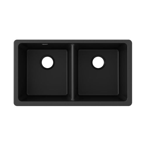 Main product image of Quartz Classic 33" x 18-1/2" x 9-1/2" Equal Double Bowl Undermount Sink (Black)