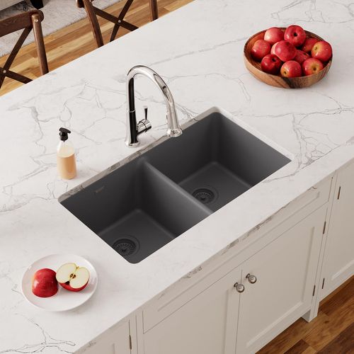Main product image of Quartz Classic 33" x 18-1/2" x 9-1/2" Equal Double Bowl Undermount Sink (Dusk Gray)