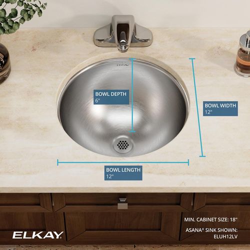 Main product image of Asana Stainless Steel 14-3/8" x 14-3/8" x 6" Single Bowl Undermount Bathroom Sink with Overflow