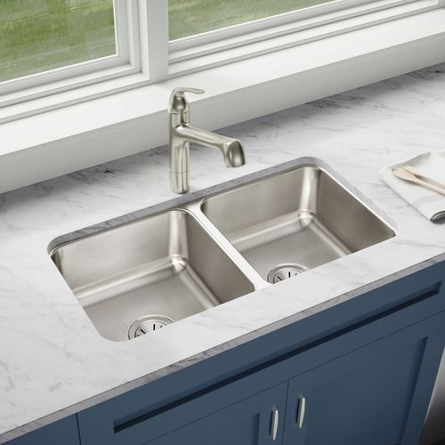 Main product image of Lustertone Classic Stainless Steel, 31-3/4" x 16-1/2" x 7-1/2" Equal Double Bowl Undermount Sink