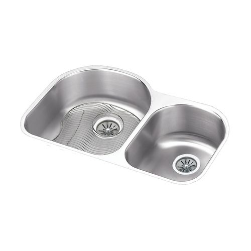 Main product image of Lustertone Classic Stainless Steel 31-1/4" x 20" x 10" Offset 60/40 Double Bowl Undermount Sink Kit