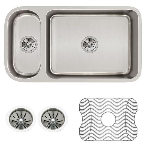 Main product image of Lustertone Classic Stainless Steel, 32-1/4" x 18-1/4" x 7-3/4" 30/70 Double Bowl Undermount Sink Kit