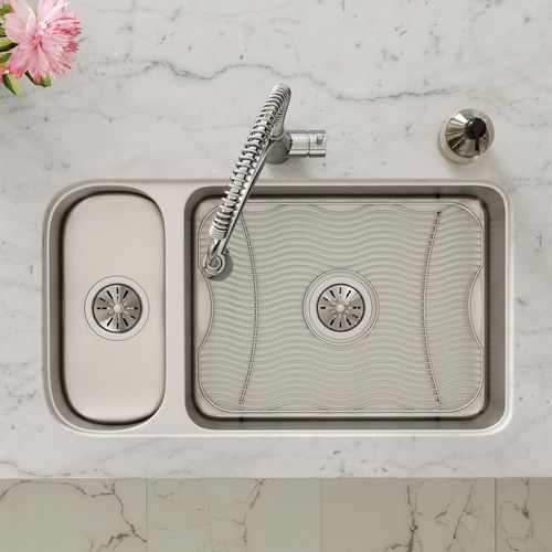 Main product image of Lustertone Classic Stainless Steel, 32-1/4" x 18-1/4" x 7-3/4" 30/70 Double Bowl Undermount Sink Kit
