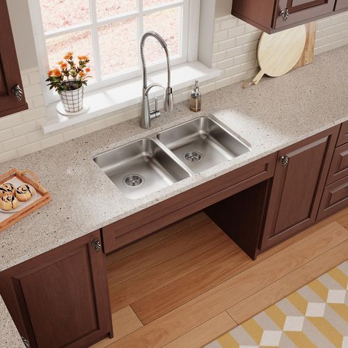 Main product image of Lustertone Classic Stainless Steel, 30-3/4" x 18-1/2" x 5-3/8" Equal Double Bowl Undermount ADA Sink