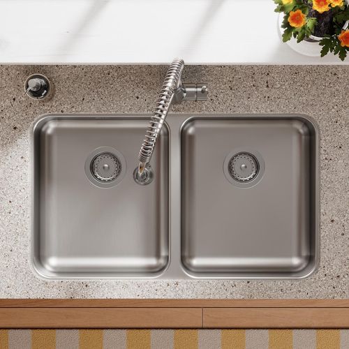 Main product image of Lustertone Classic Stainless Steel, 30-3/4" x 18-1/2" x 5-3/8" Equal Double Bowl Undermount ADA Sink