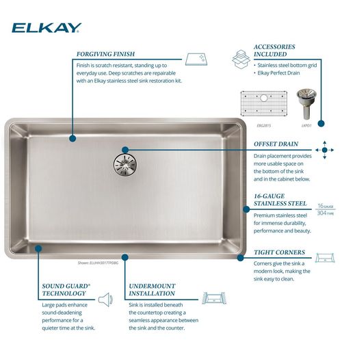 Main product image of Lustertone Iconix 16 Gauge Stainless Steel 32-1/2 x 19-1/2" x 9" Single Bowl Undermount Sink Kit w/ Perfect Drain