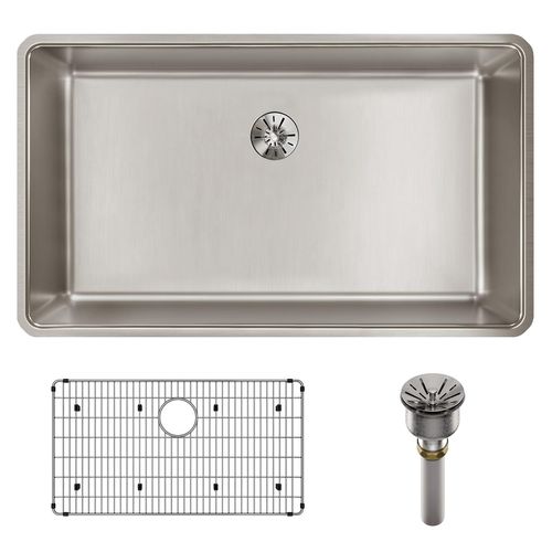 Main product image of Lustertone Iconix 16 Gauge Stainless Steel 32-1/2 x 19-1/2" x 9" Single Bowl Undermount Sink Kit w/ Perfect Drain