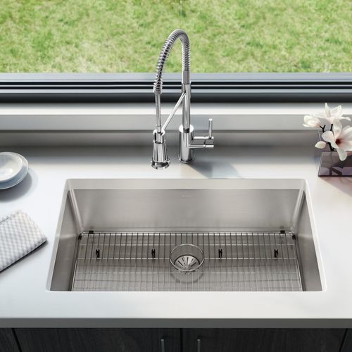 Main product image of Lustertone Iconix 16 Gauge Stainless Steel 32-1/2 x 19-1/2" x 9" Single Bowl Undermount Sink Kit w/ Perfect Drain