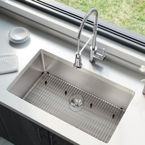 Main product image of Lustertone Iconix 16 Gauge Stainless Steel 32-1/2 x 19-1/2" x 9" Single Bowl Undermount Sink Kit w/ Perfect Drain